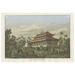 Antiker Druck einer chinesischen Tomb- Pagode in China, um 1875