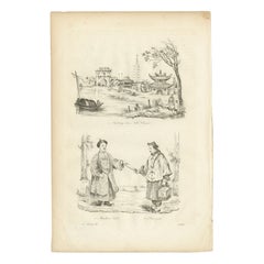 Antique Print of a Chinese Village and Mandarin Civil Servant by Dumont