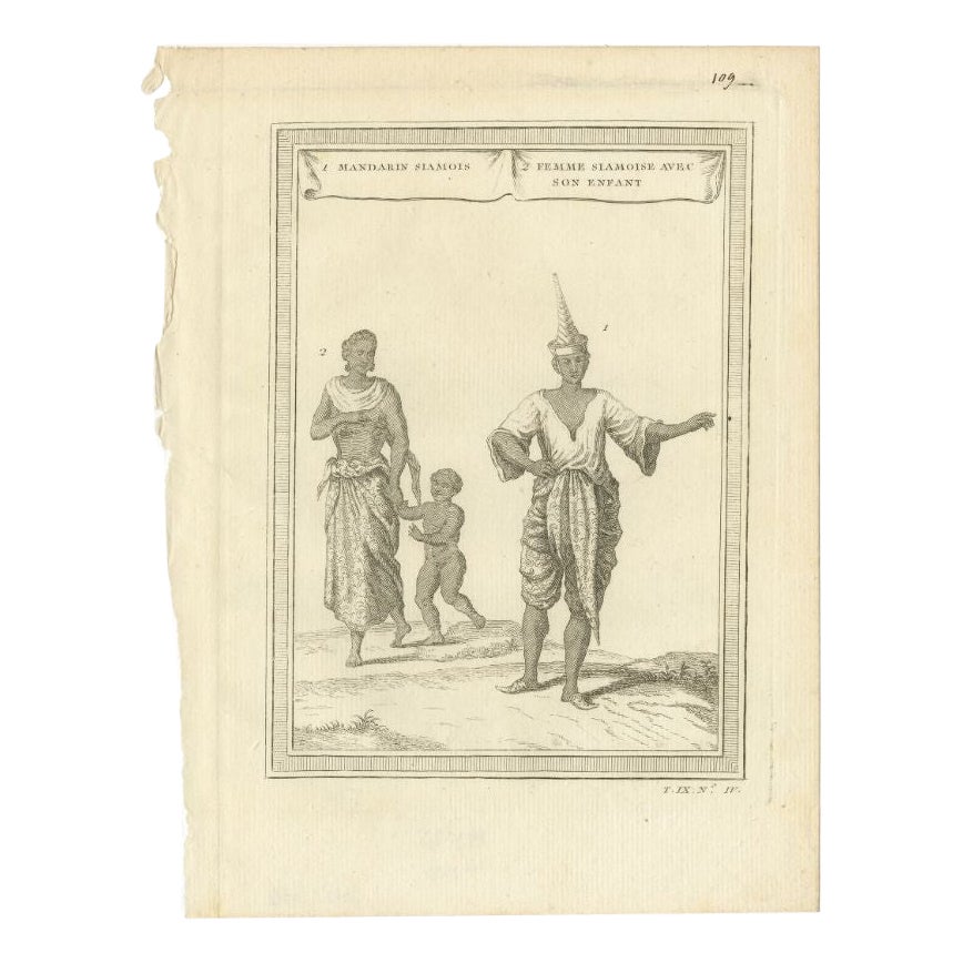 Antique Print of a Chinese Woman and Chinese Mandarin, 1746 For Sale