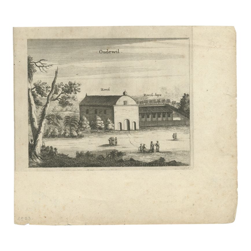 Antique Print of a Church in Oudewil in Ceylon or Nowadays Sri Lanka, 1672 For Sale