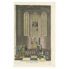 Antiker Druck eines Kircheninterieurs in Amsterdam, Niederlande, 1765