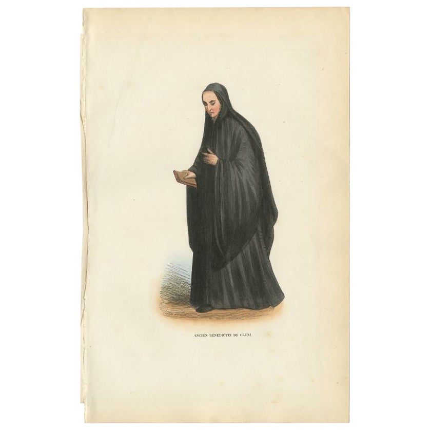 Antiker Druck einer Benediktinermönch aus Cluny, 1845