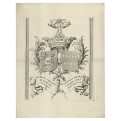 Large Antique Print of a Coat of Arms of Two Dutch Families, c.1750