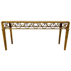 Vintage Hollywood Regency Iron Gold Gilt Marble-Top Console