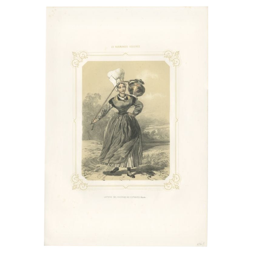 Antique Print of a Dairy Farmer from the Region of Coutances by Charpentier For Sale