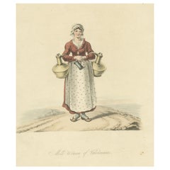 Antique Print of a Milk Woman of Valenciennes in France, 1817