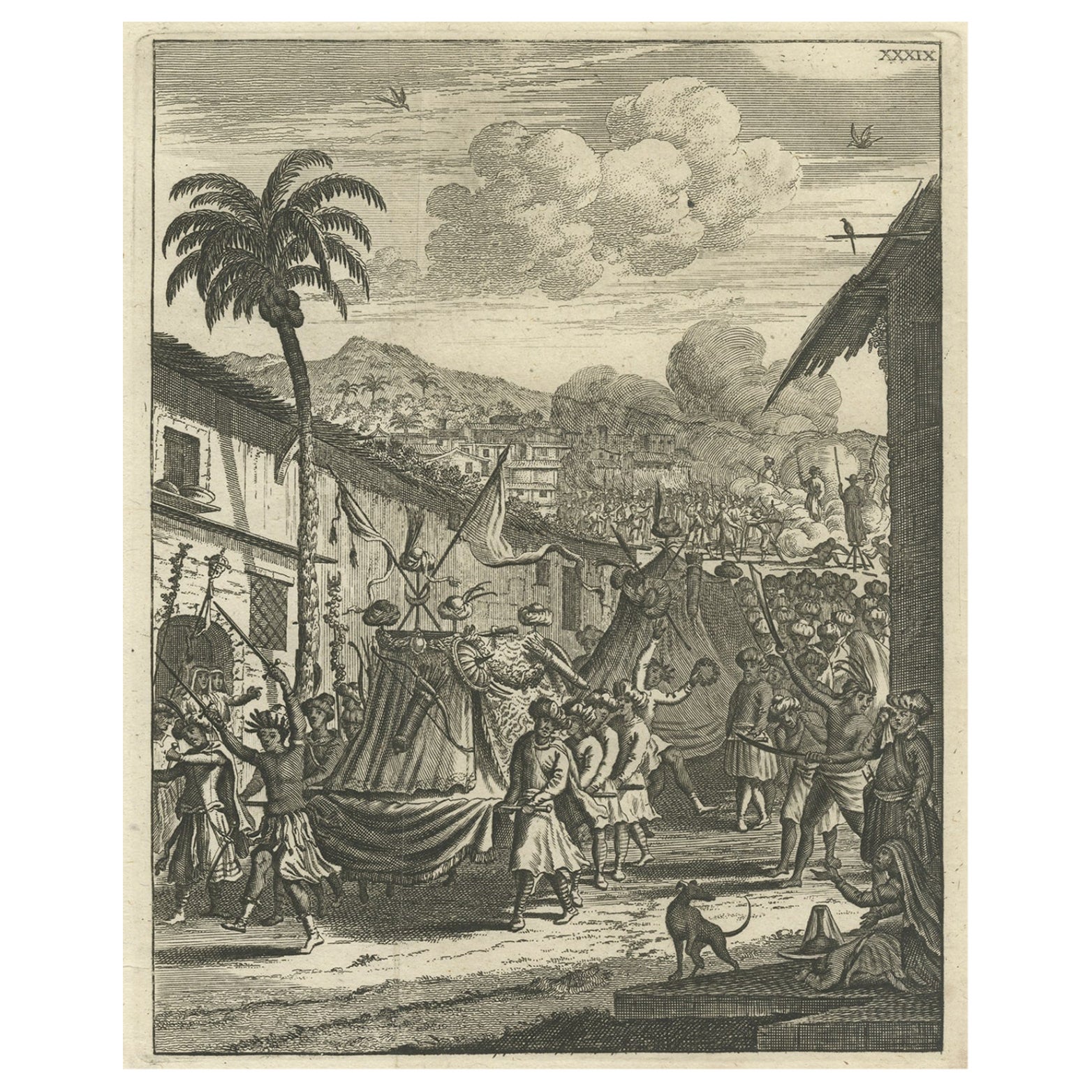 Impression ancienne de célébrations mauresques au Royaume du Bengale, 1775