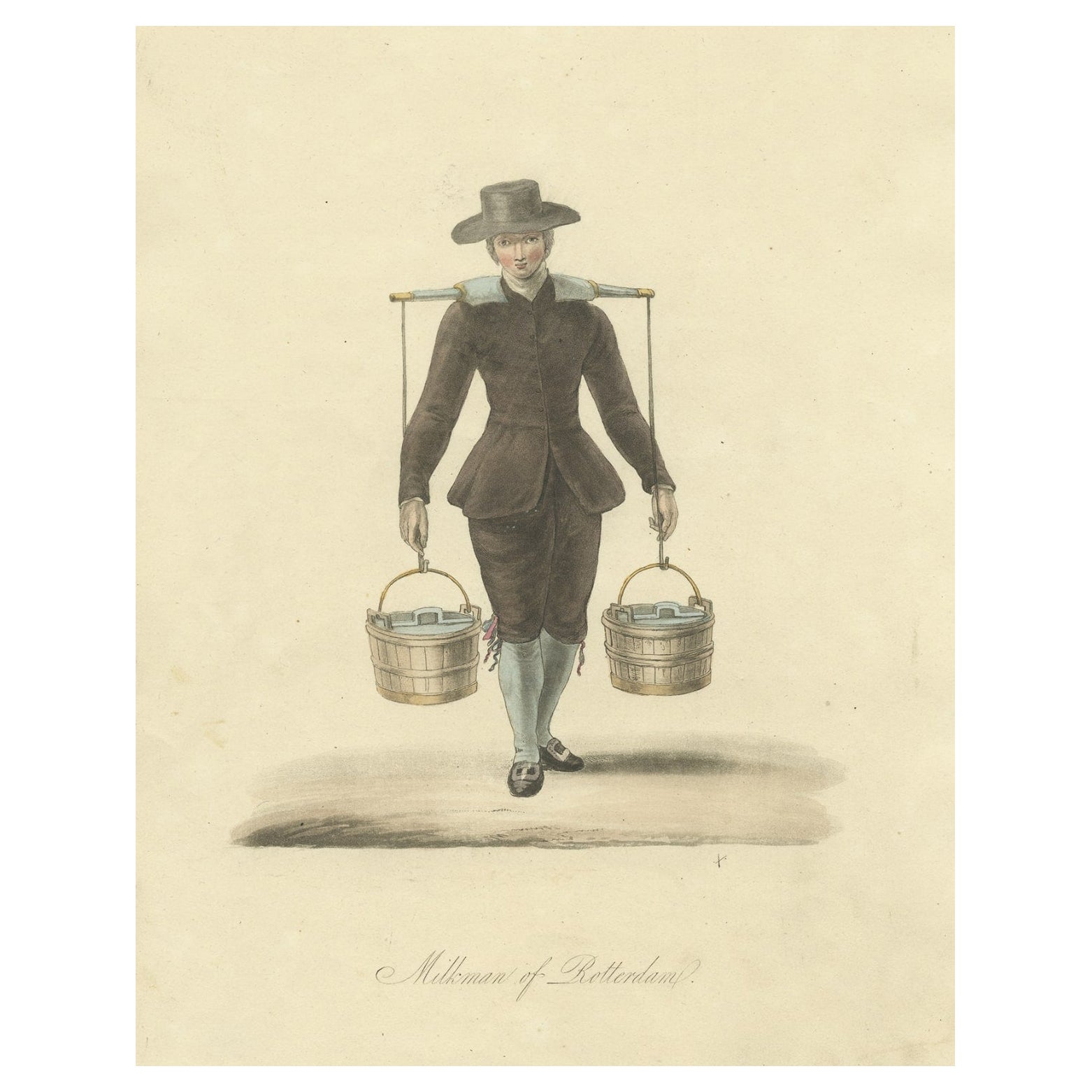 Antique Print of a Milkman of Rotterdam in the Netherlands, 1817