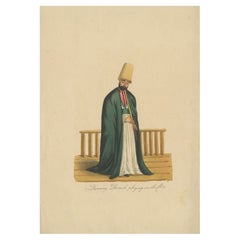 Antique Print of a Dervish Man Playing the Flute, circa 1860