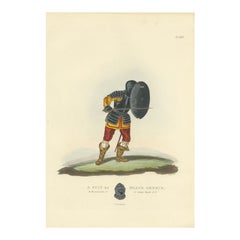 Antique Print of a Suit of Black Armour in Original Old Hand-Coloring, 1842