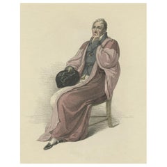 Grabado antiguo coloreado a mano de un médico vestido de gala, 1813