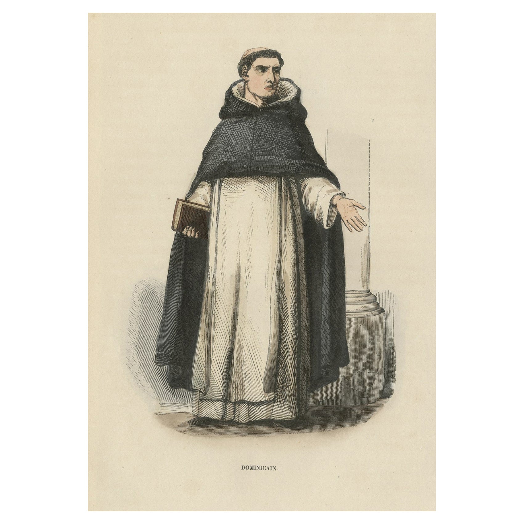 Antique Print of a Dominican Monk, 1845 For Sale