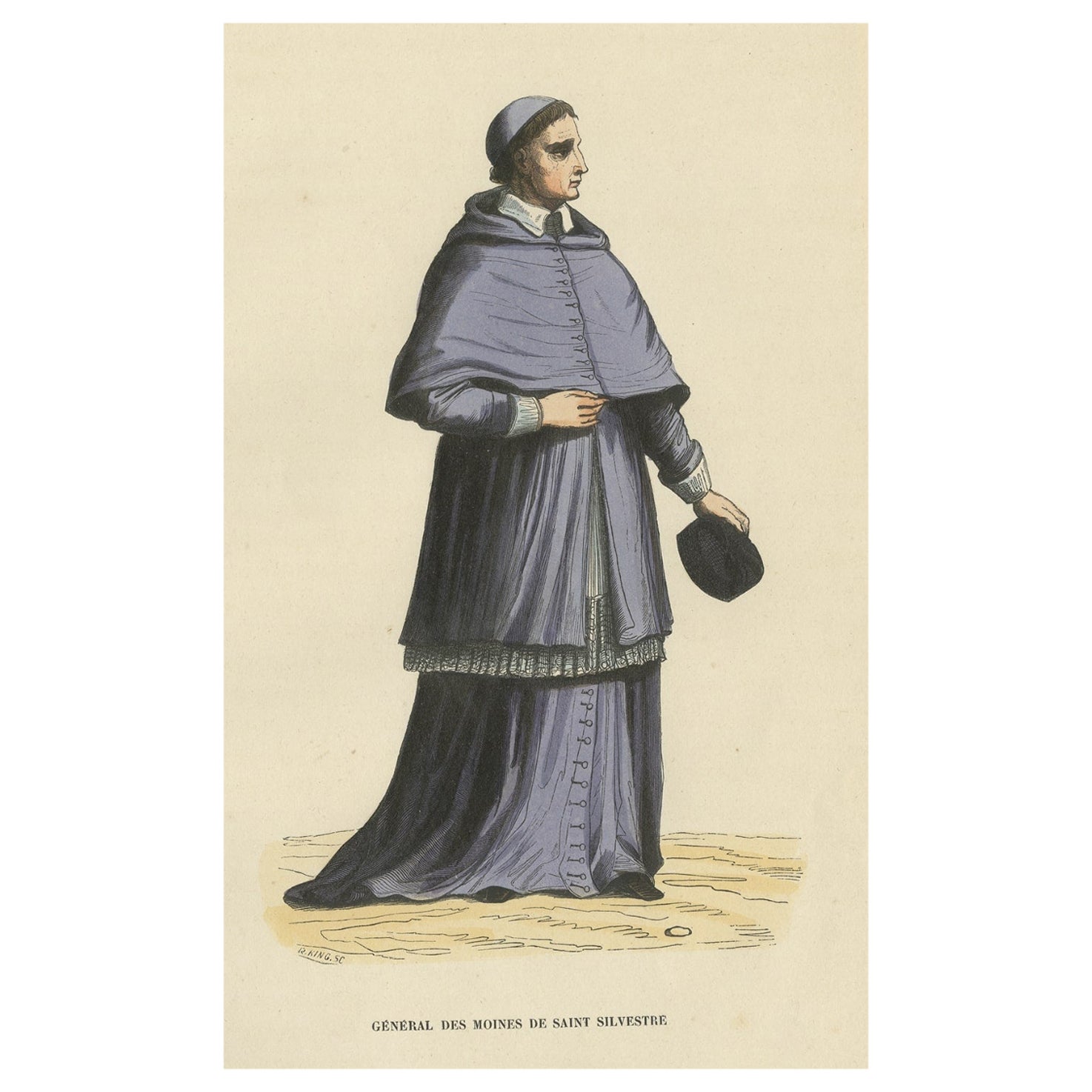 Antique Print of a Sylvestrine Monk, 1845 For Sale