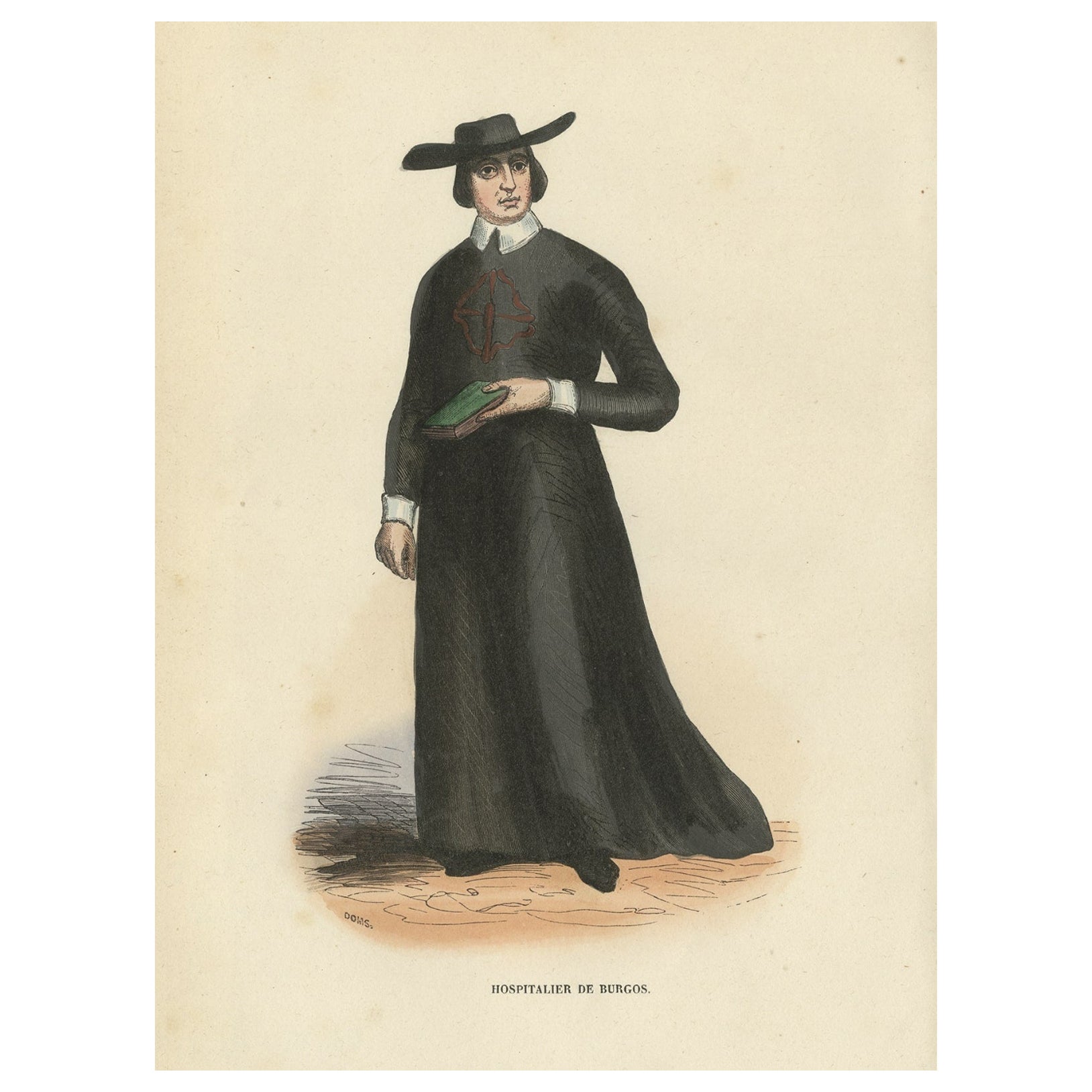 Antique Print of a Monk of Burgos, 1845 For Sale