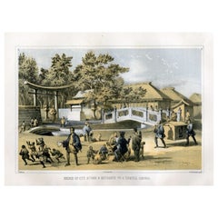 19th Century Temple Entrance and Stone Bridge in Shimoda, Japan, 1856