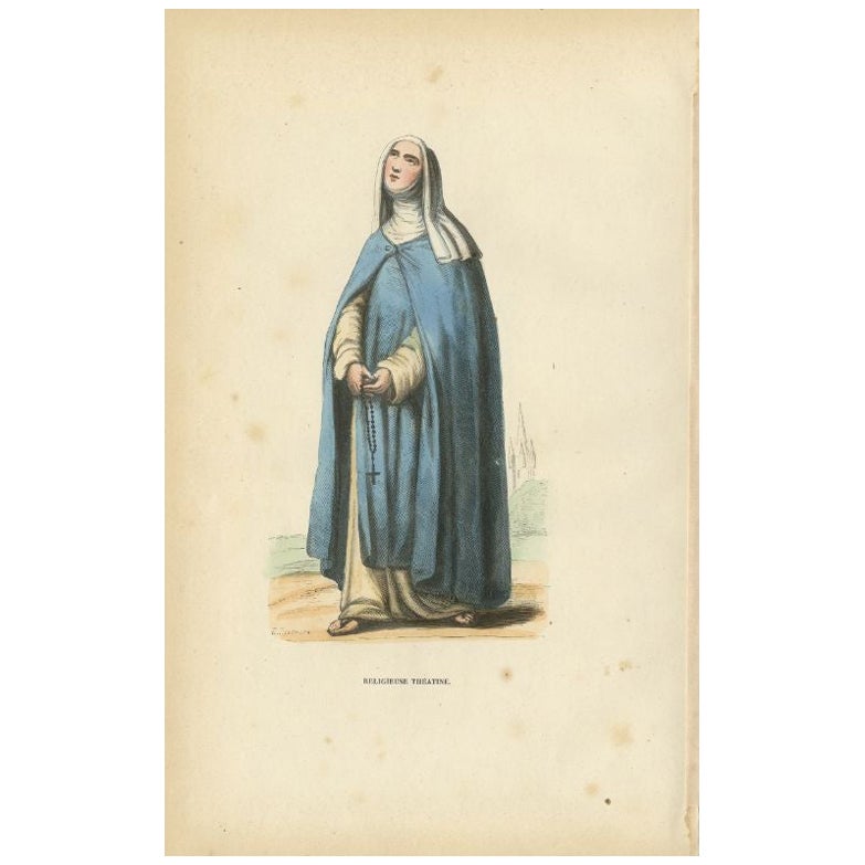 Antique Print of a Theatine of the Congregation of Clerics Regular, 1845 For Sale
