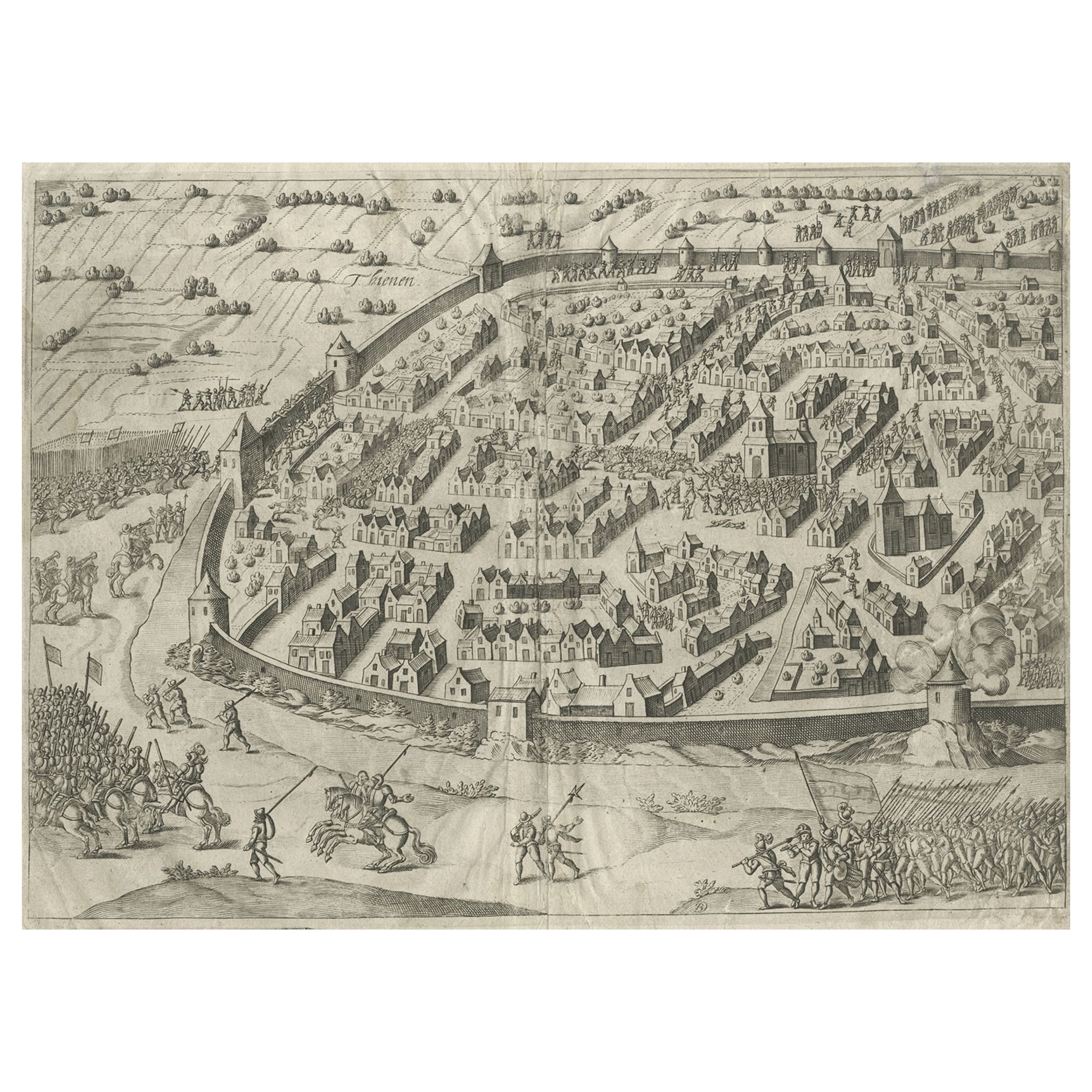 Engraving of Tienen in the province of Flemish Brabant, in Flanders, Belgium For Sale