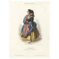 Handcolored Print of a farmer's Wife from the Region of Madrid, Spain, 1850