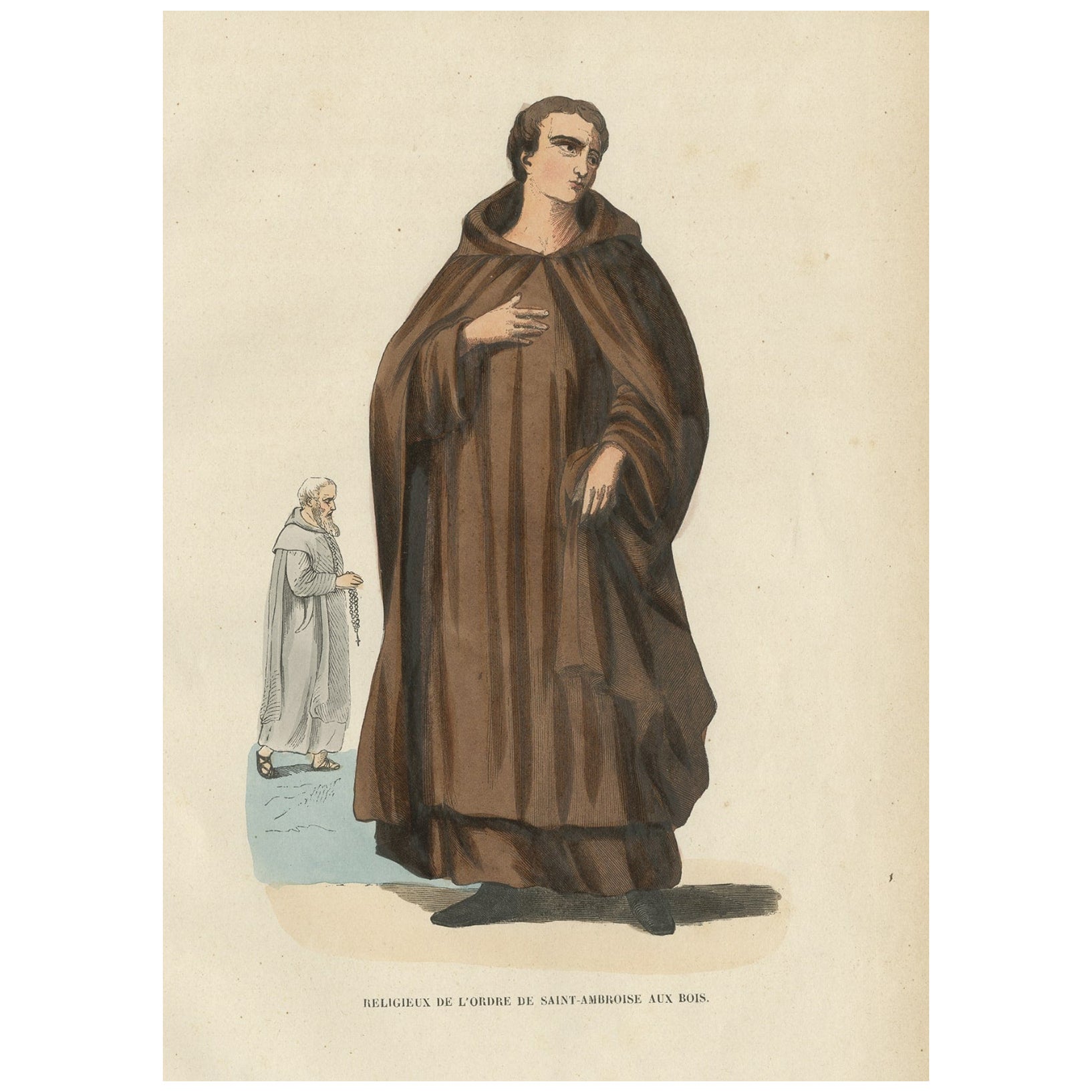 Antique Print of a Monk of the Order of Saint Ambrose, 1845 For Sale