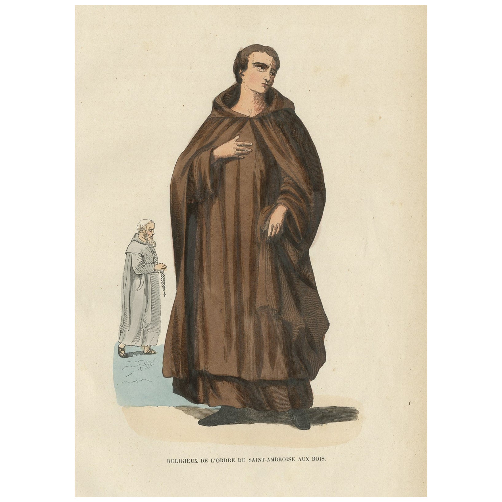 Grabado antiguo de un monje de la Orden de San Ambrosio, 1845