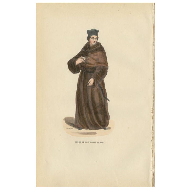Antique Religious Print of a Hermit of Saint Pierre, 1845 For Sale