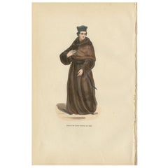 Antiker religiöser Druck eines Einsiedlers des Heiligen Pierre, 1845