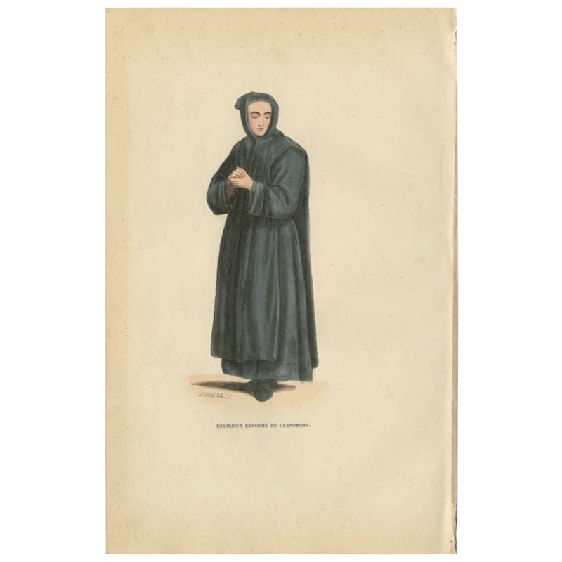Antique Print of a Monk of the Order of the Grandmontines in Limousin, France For Sale