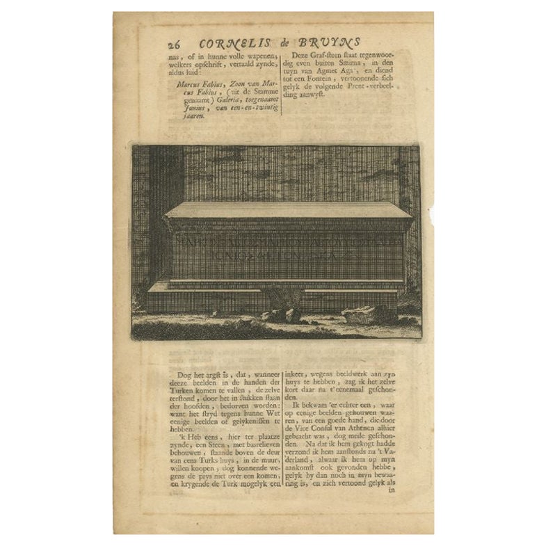 Impression ancienne d'un tombeau en pierre de Smyrna (1698) en vente