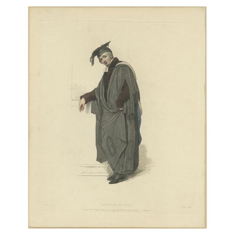 Antique Print of a Bachelor of Laws by Ackermann, 1813