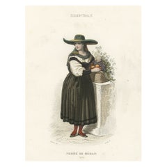 Schöner handkolorierter Druck einer Meran-Frau aus Italien, 1850