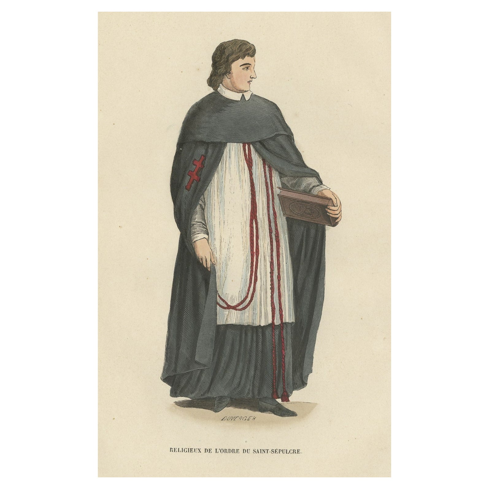 Antique Print of a Monk of the Order of the Holy Sepulchre (Rome), 1845 For Sale