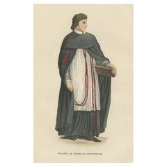 Antique Print of a Monk of the Order of the Holy Sepulchre (Rome), 1845