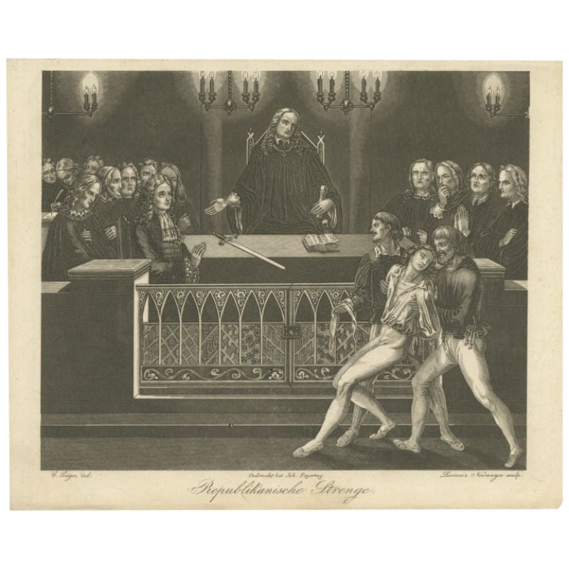 Antique Print of German Republican Trial or 'Strenge', C.1850 For Sale