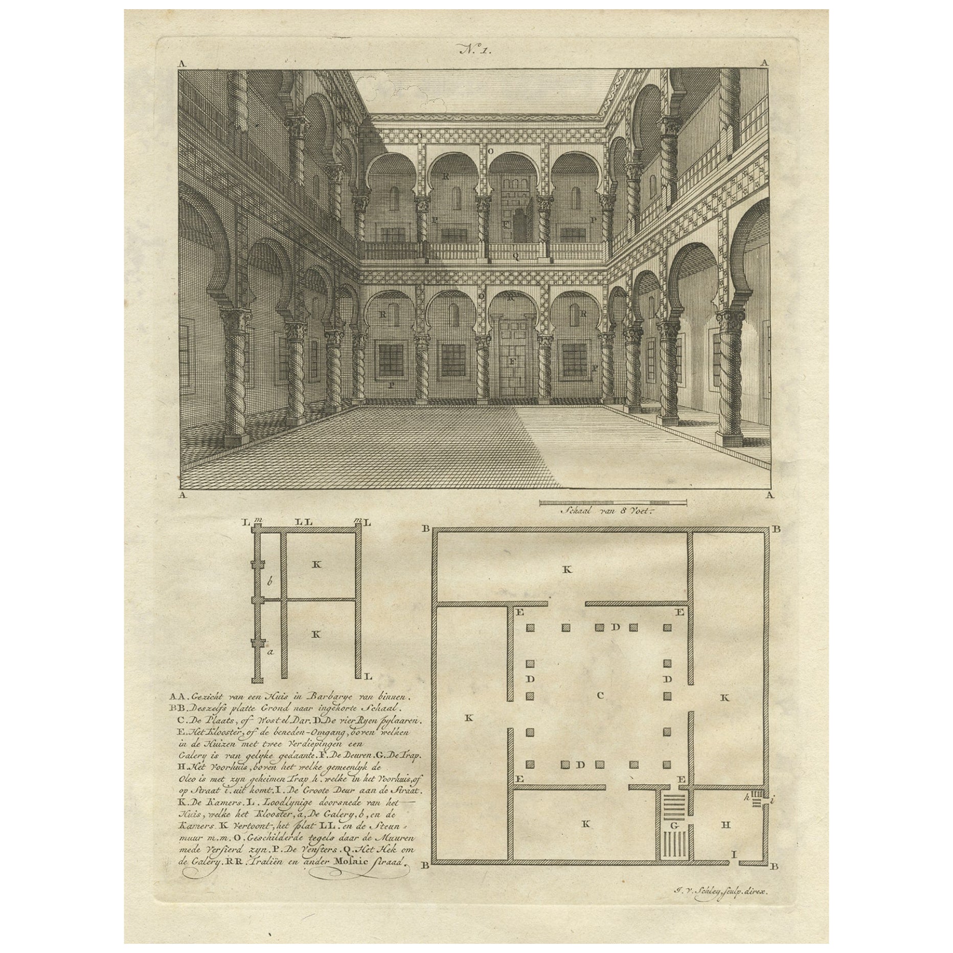 Impression ancienne d'une maison en Barbarie, Afrique du Nord, 1773