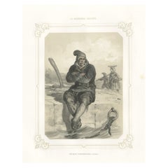 Antique Print of a Fisherman from Arromanches in Normandy, France, 1852