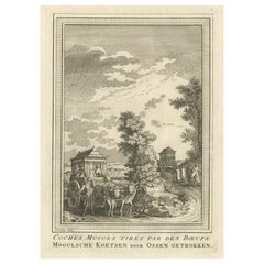 Antique Engraving of a Mogol or Mughal Coach Pulled by Oxes , 1757