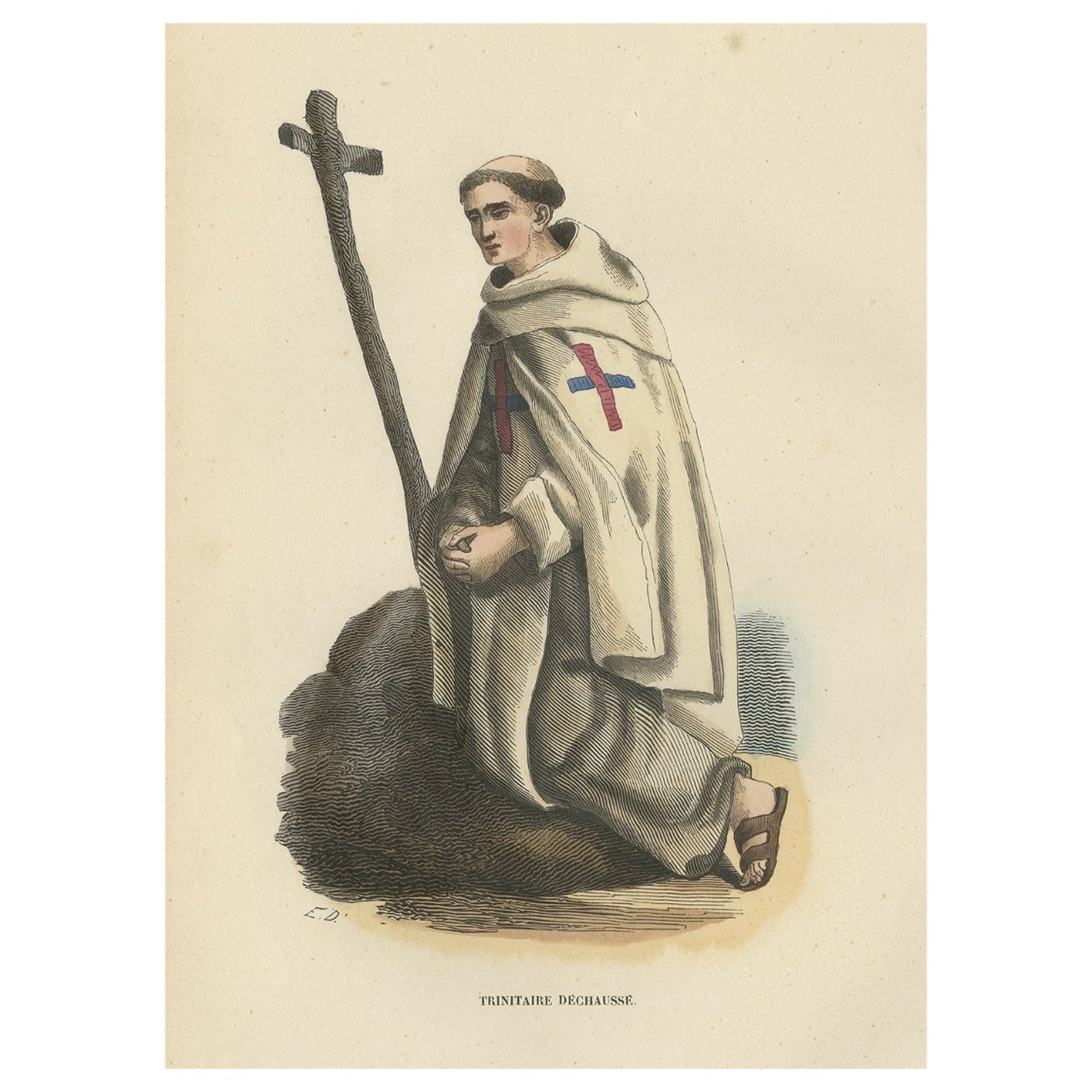 Antique Print of a Trinitarian Monk, 1845 For Sale