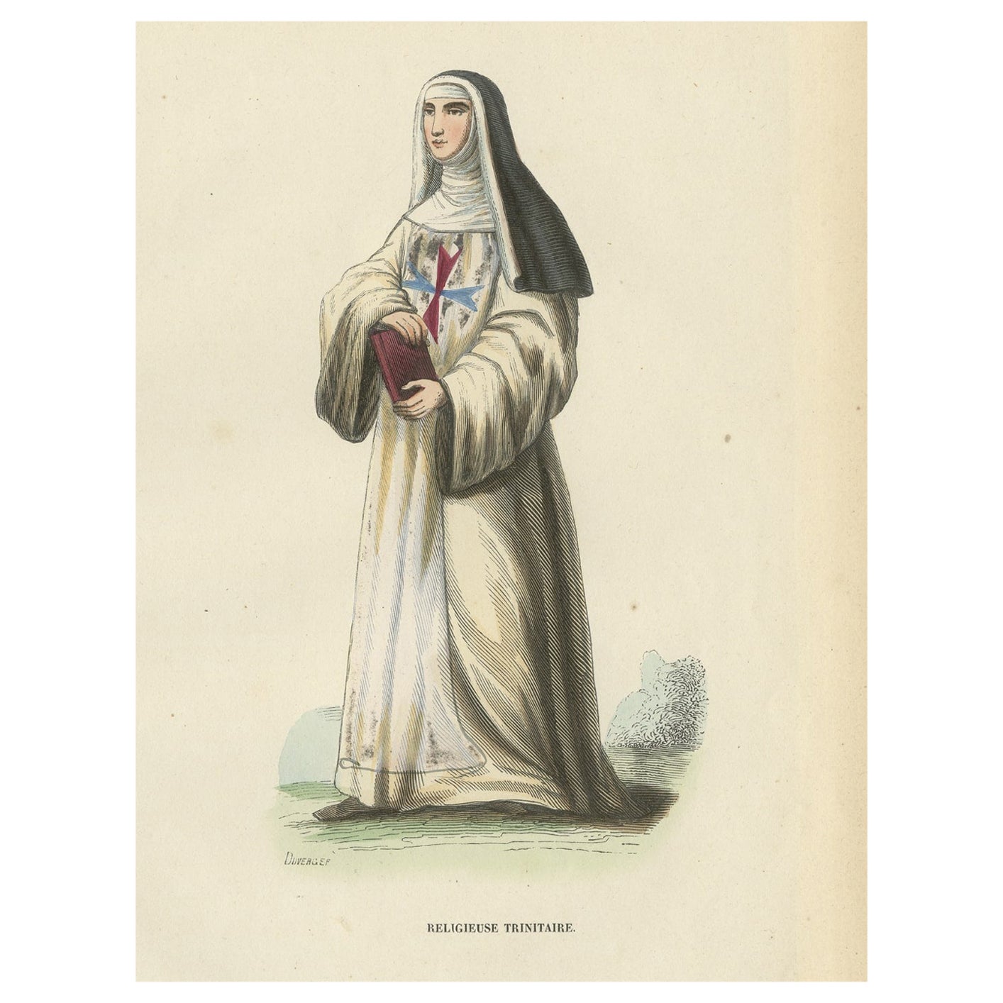 Antique Print of a Trinitarian Nun, 1845 For Sale