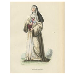 Antique Print of a Trinitarian Nun, 1845