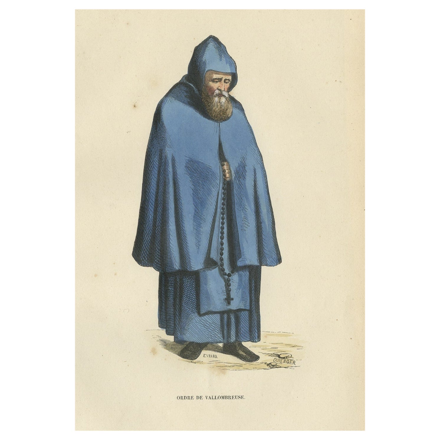 Old Print of a Vallombrosian, a Monastic Religious Order in the Catholic Church