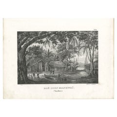 Antique Print of a Village in Vanikoro in the Solomon Islands, c.1836