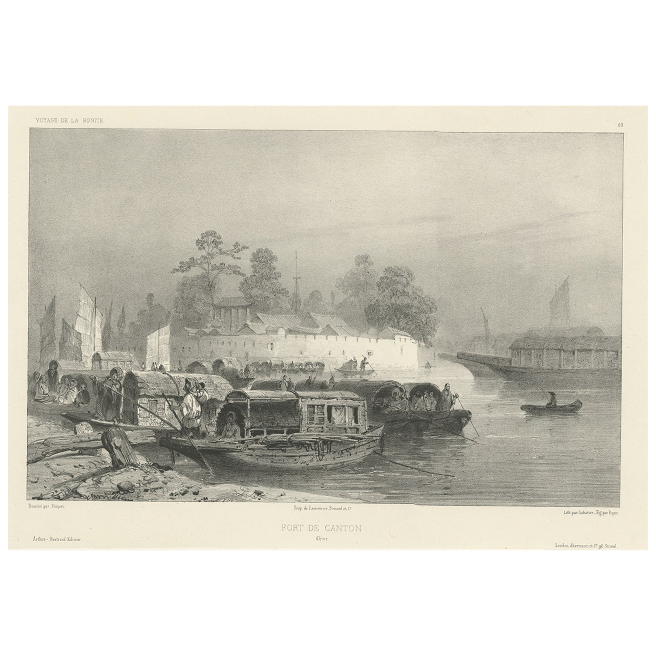 Antique Print of a Fortress in Guangzhou in China, c.1850