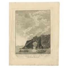 Impression ancienne d'un village de Nouvelle-Zélande situé sur un rocher par le capitaine Cook, 1803