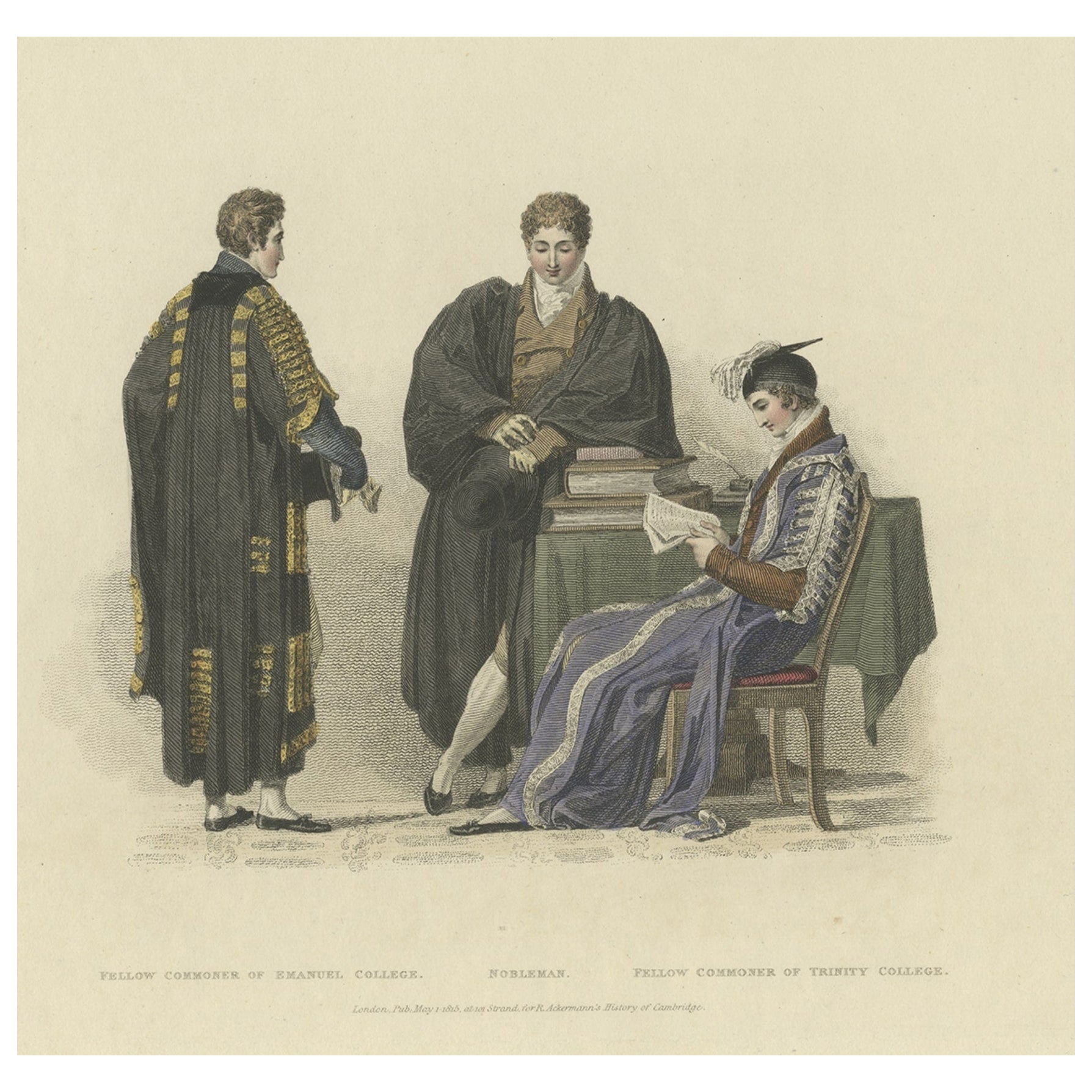 Old Print of Nobleman and Fellow-Commoners of Trinity and Emanuel College, 1815 For Sale