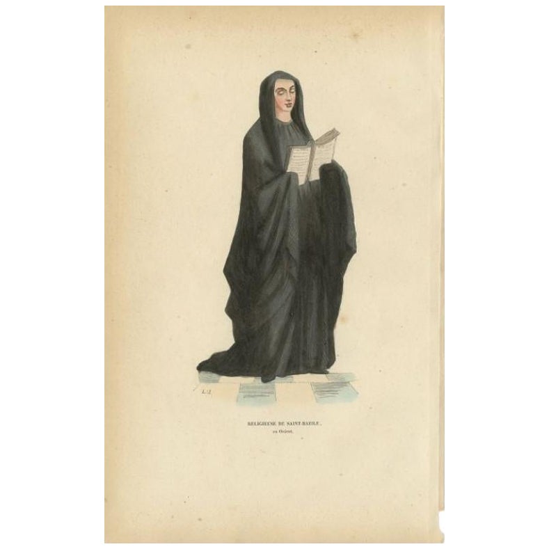 Antique Print of a Nun in the Order of Saint Basil, 1845
