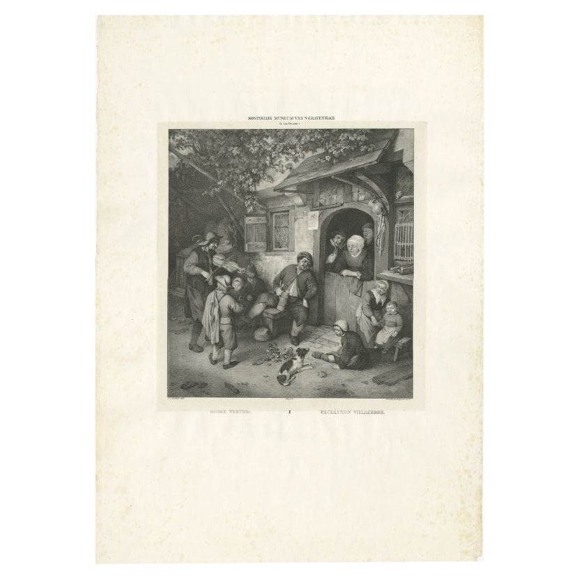 Antique Print of an Interesting Village Scenery Made After Van Ostade, c.1828 For Sale