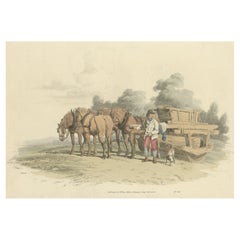 Antiker Druck eines von vier Pferden gezeichneten Waggons, 1805