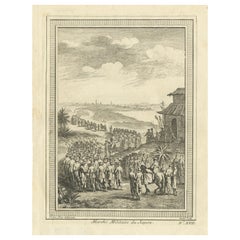 Grabado antiguo de una procesión militar japonesa por Chedel, 1746