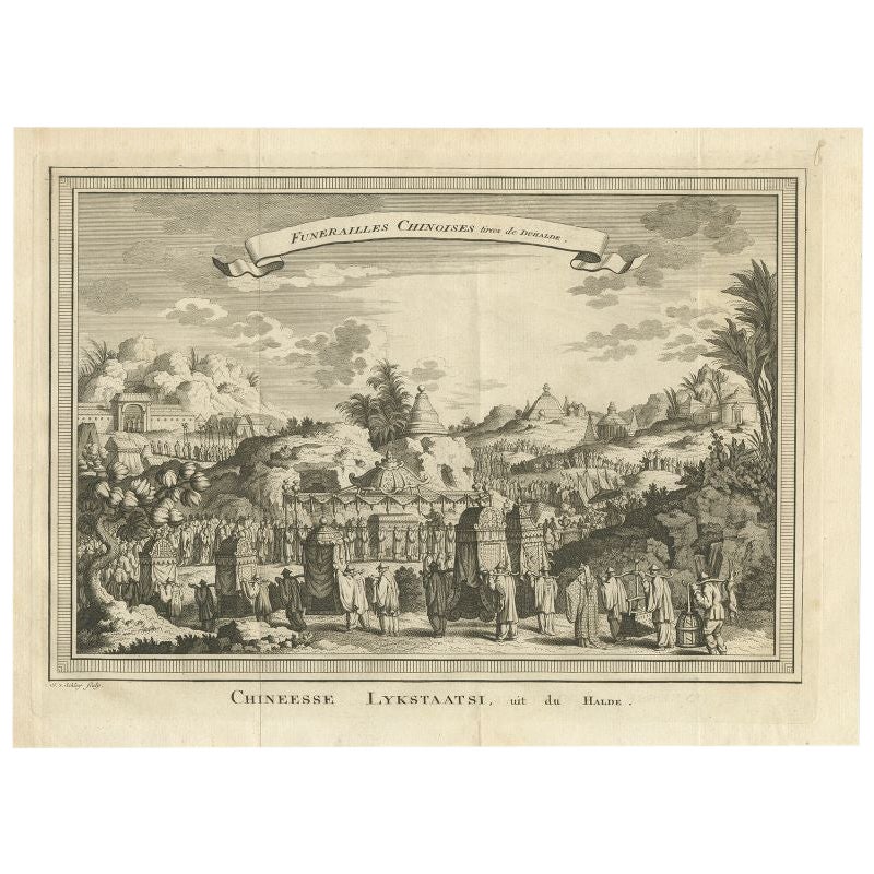 Antique Print of a Chinese Funeral, 1749 For Sale