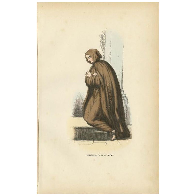 Antique Print of a Nun in the Order of Saint Isidore, 1845 For Sale